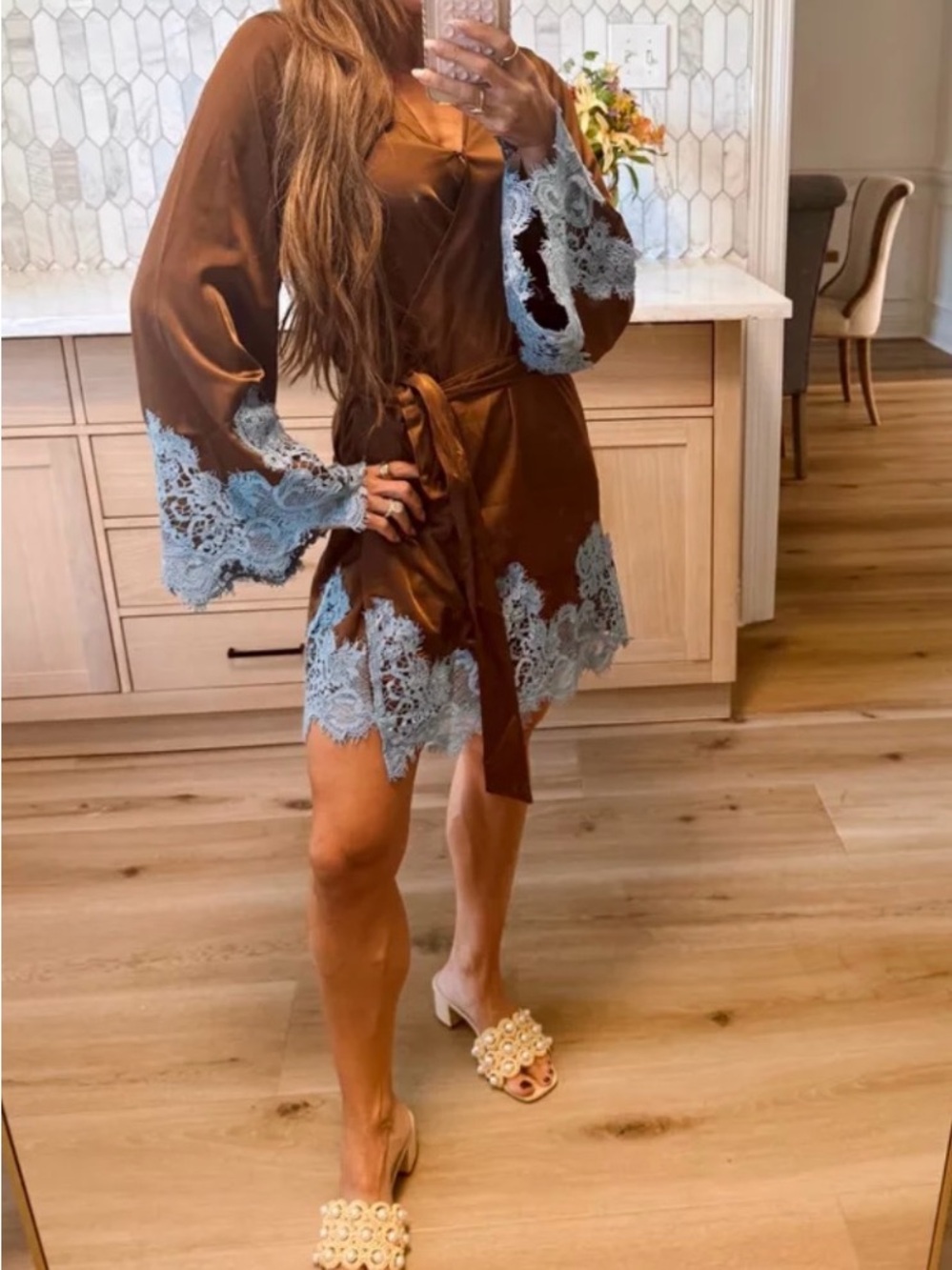 Satin Wrap Robe with Lace Trim | Elegant & Feminine | New